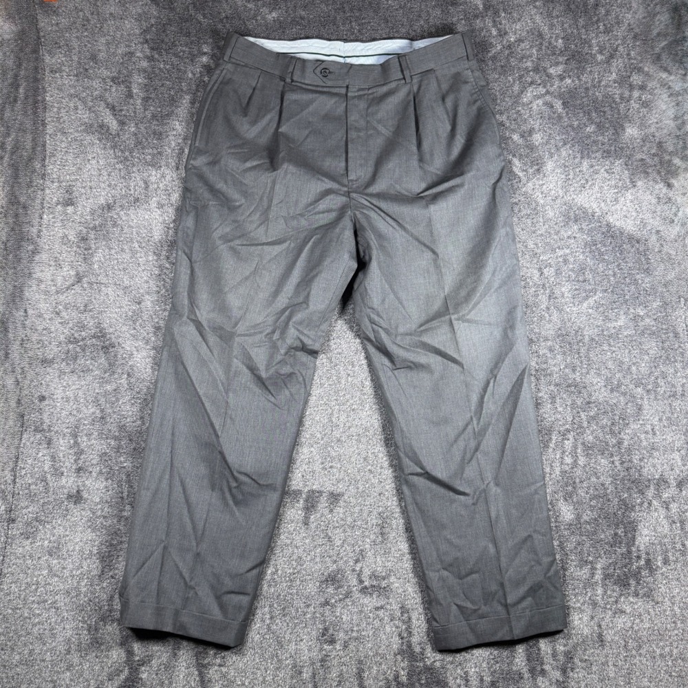 Brooks Brothers Madison Saxxon Wool Pleated Dress Pants Grey W36 Made in USA